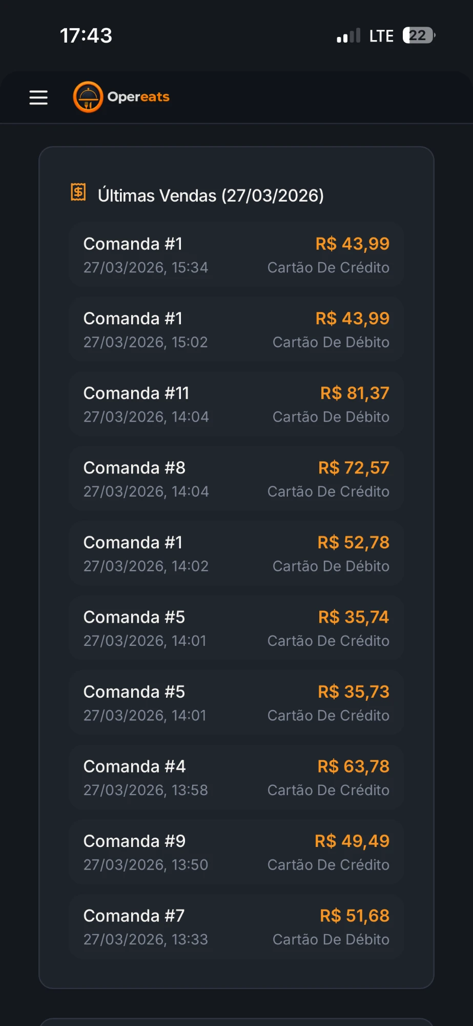 Últimas vendas